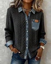 Esther | Blusa de Punto con Detalle Denim Mujer Manga Larga Trenzas
