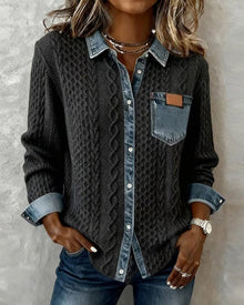 Esther | Blusa de Punto con Detalle Denim Mujer Manga Larga Trenzas