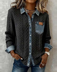 Esther | Blusa de Punto con Detalle Denim Mujer Manga Larga Trenzas