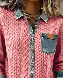 Esther | Blusa de Punto con Detalle Denim Mujer Manga Larga Trenzas