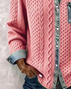 Esther | Blusa de Punto con Detalle Denim Mujer Manga Larga Trenzas