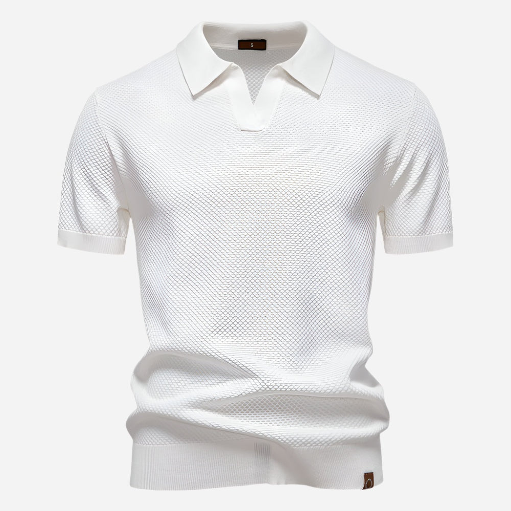 Felipe | Polo de Punto Manga Corta Hombre Cuello Abierto Texturizado