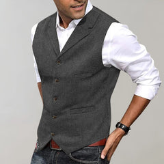 Fernando | Chaleco de Tweed Espiga Hombre Cuello Solapa Botones