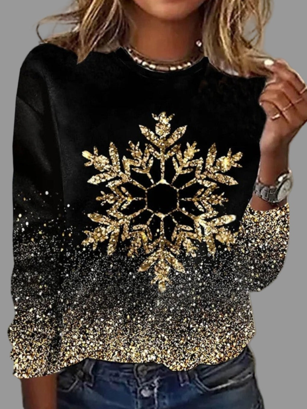 Gema | Jersey Navideño Estampado Copo de Nieve Mujer Manga Larga
