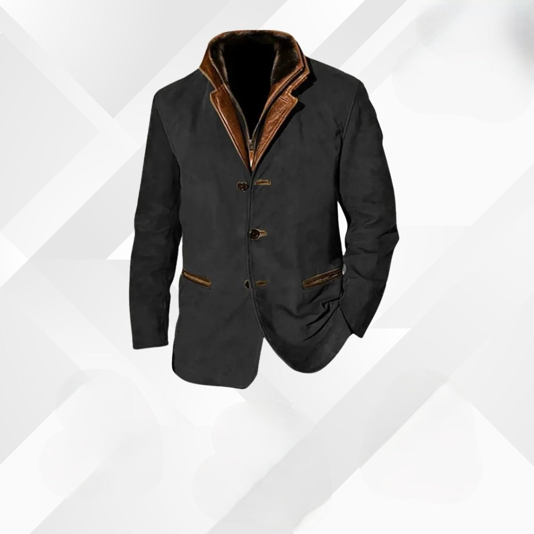Gonzalo | Chaqueta de Cuero con Detalles de Ante Hombre Cuello Solapa
