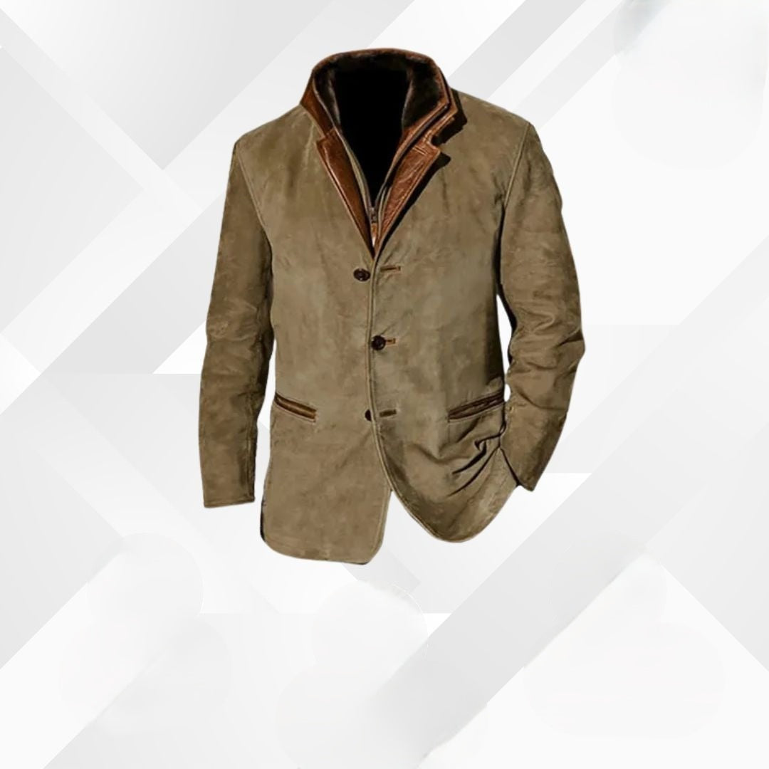 Gonzalo | Chaqueta de Cuero con Detalles de Ante Hombre Cuello Solapa