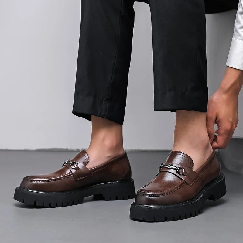 Guillermo | Mocasines de Cuero Plataforma Hombre Hebilla Metálica