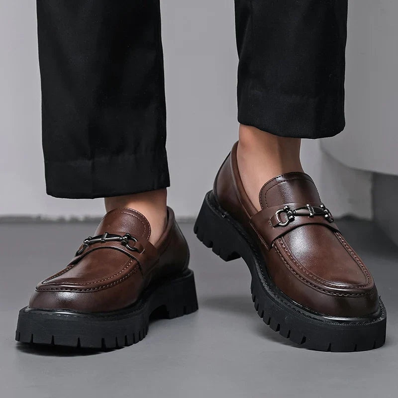 Guillermo | Mocasines de Cuero Plataforma Hombre Hebilla Metálica