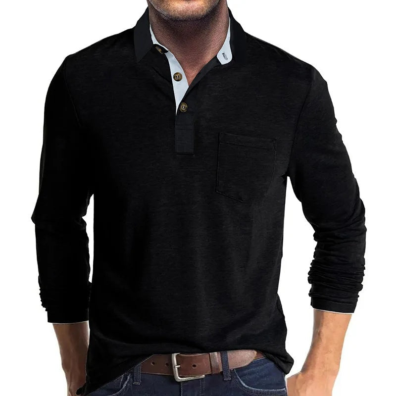Guillermo | Polo de Manga Larga Hombre Cuello Solapa Bolsillo