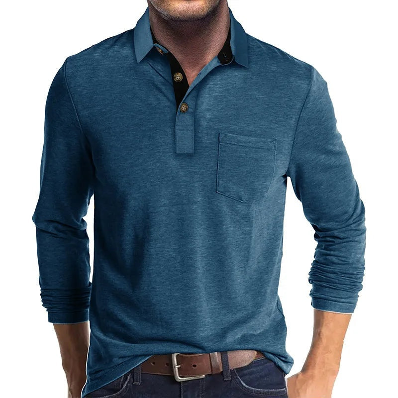 Guillermo | Polo de Manga Larga Hombre Cuello Solapa Bolsillo