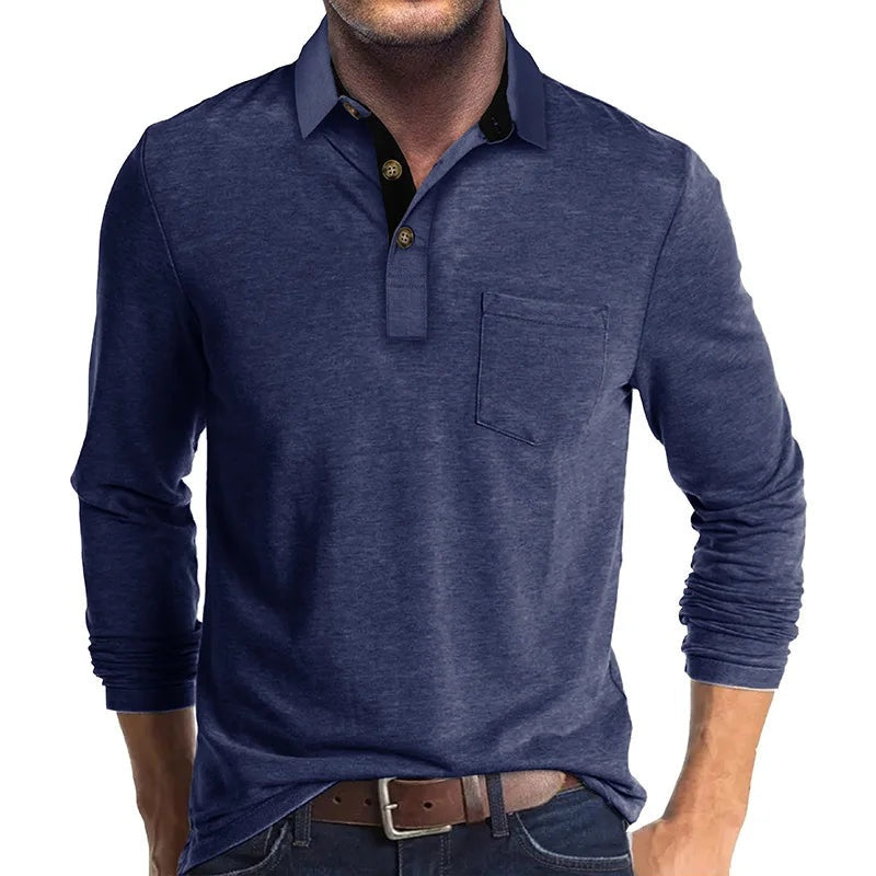 Guillermo | Polo de Manga Larga Hombre Cuello Solapa Bolsillo
