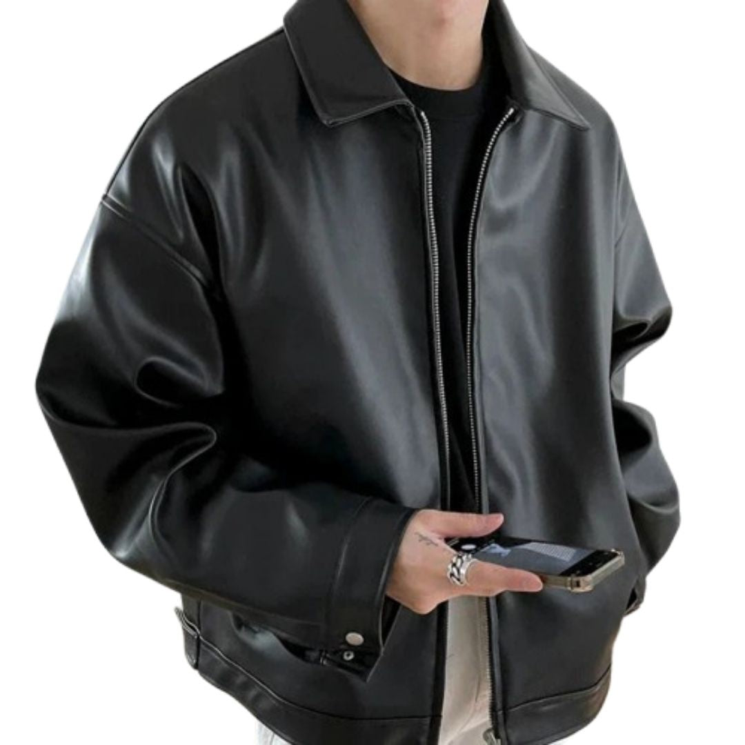 Héctor | Chaqueta de Cuero Biker Hombre Cremallera Oversize
