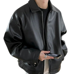 Héctor | Chaqueta de Cuero Biker Hombre Cremallera Oversize