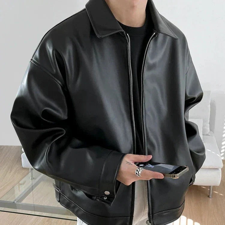 Héctor | Chaqueta de Cuero Biker Hombre Cremallera Oversize