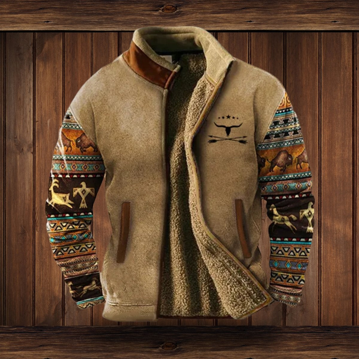 Hugo | Cazadora Hombre Invierno Polar Sherpa Estampado Étnico