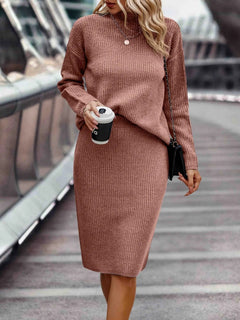 Inés | Conjunto de Punto de Jersey Mujer Falda Midi Cuello Alto