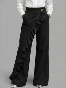 Inés | Vaqueros Wide Leg con Volantes Mujer Cintura Alta