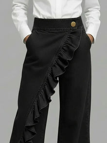 Inés | Vaqueros Wide Leg con Volantes Mujer Cintura Alta