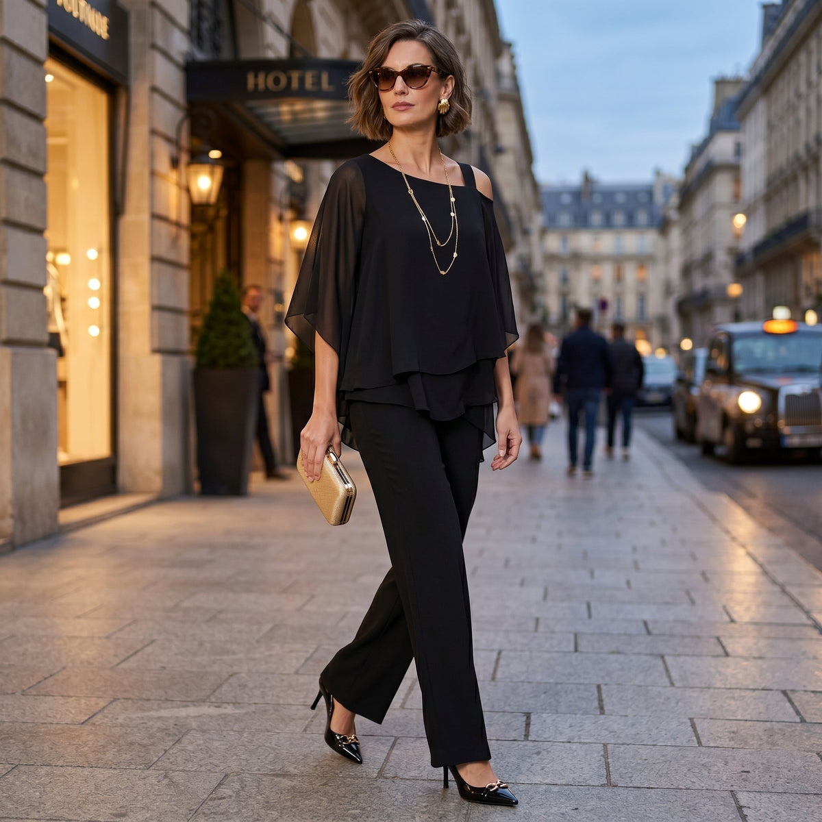 Inmaculada | Conjunto Elegante de Gasa Mujer Escote Asimétrico