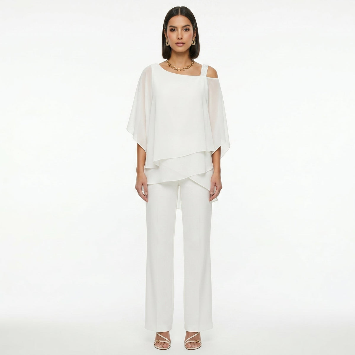 Inmaculada | Conjunto Elegante de Gasa Mujer Escote Asimétrico
