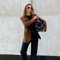 Irene | Chaqueta de Ante Mujer Solapa Corte Recto