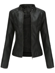 Irene | Chaqueta Motera Mujer de Polipiel Cuello Mao Cremallera
