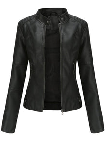 Irene | Chaqueta Motera Mujer de Polipiel Cuello Mao Cremallera