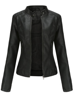 Irene | Chaqueta Motera Mujer de Polipiel Cuello Mao Cremallera