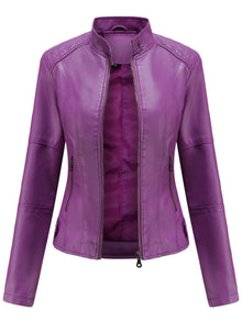 Irene | Chaqueta Motera Mujer de Polipiel Cuello Mao Cremallera