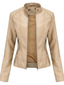 Irene | Chaqueta Motera Mujer de Polipiel Cuello Mao Cremallera