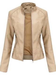 Irene | Chaqueta Motera Mujer de Polipiel Cuello Mao Cremallera