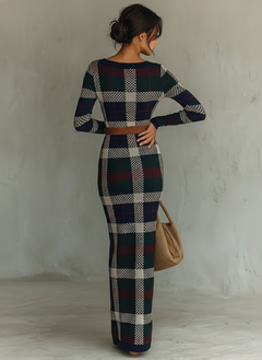 Irene | Vestido Largo de Punto de Otoño Mujer Cuello Cuadrado Cinturón