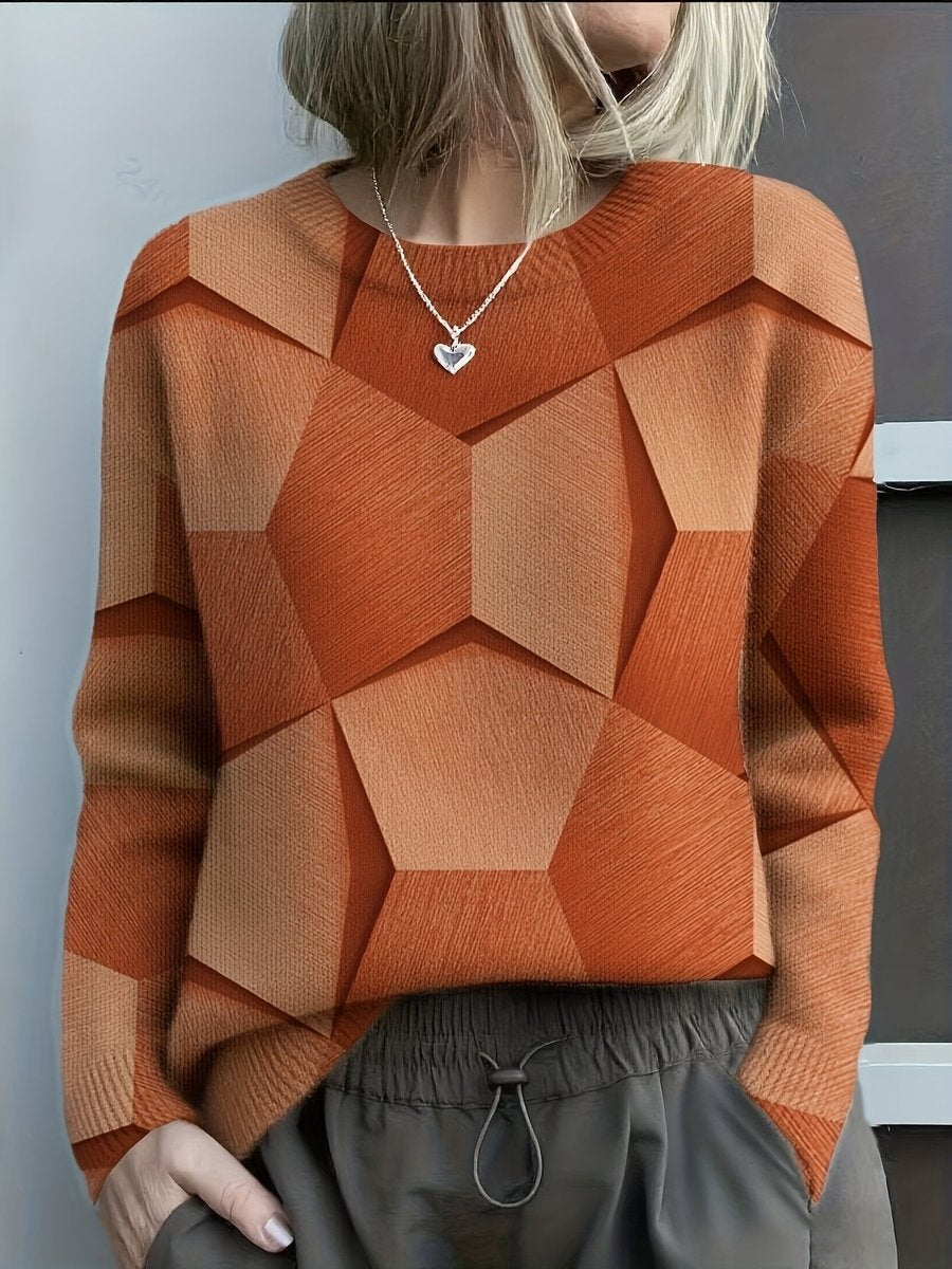 Berta | Jersey de Punto Estampado Geométrico Mujer Cuello Redondo Manga Larga