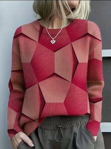 Berta | Jersey de Punto Estampado Geométrico Mujer Cuello Redondo Manga Larga