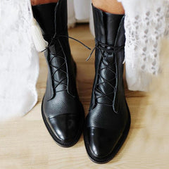 Jimena | Botas Planas de Piel con Cordones Mujer Caña Media