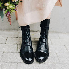 Jimena | Botas Planas de Piel con Cordones Mujer Caña Media