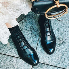 Jimena | Botas Planas de Piel con Cordones Mujer Caña Media
