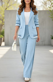 Jimena | Conjunto de Blazer y Pantalón de Pierna Ancha Mujer Rayas Laterales