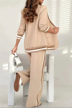 Jimena | Conjunto de Blazer y Pantalón de Pierna Ancha Mujer Rayas Laterales