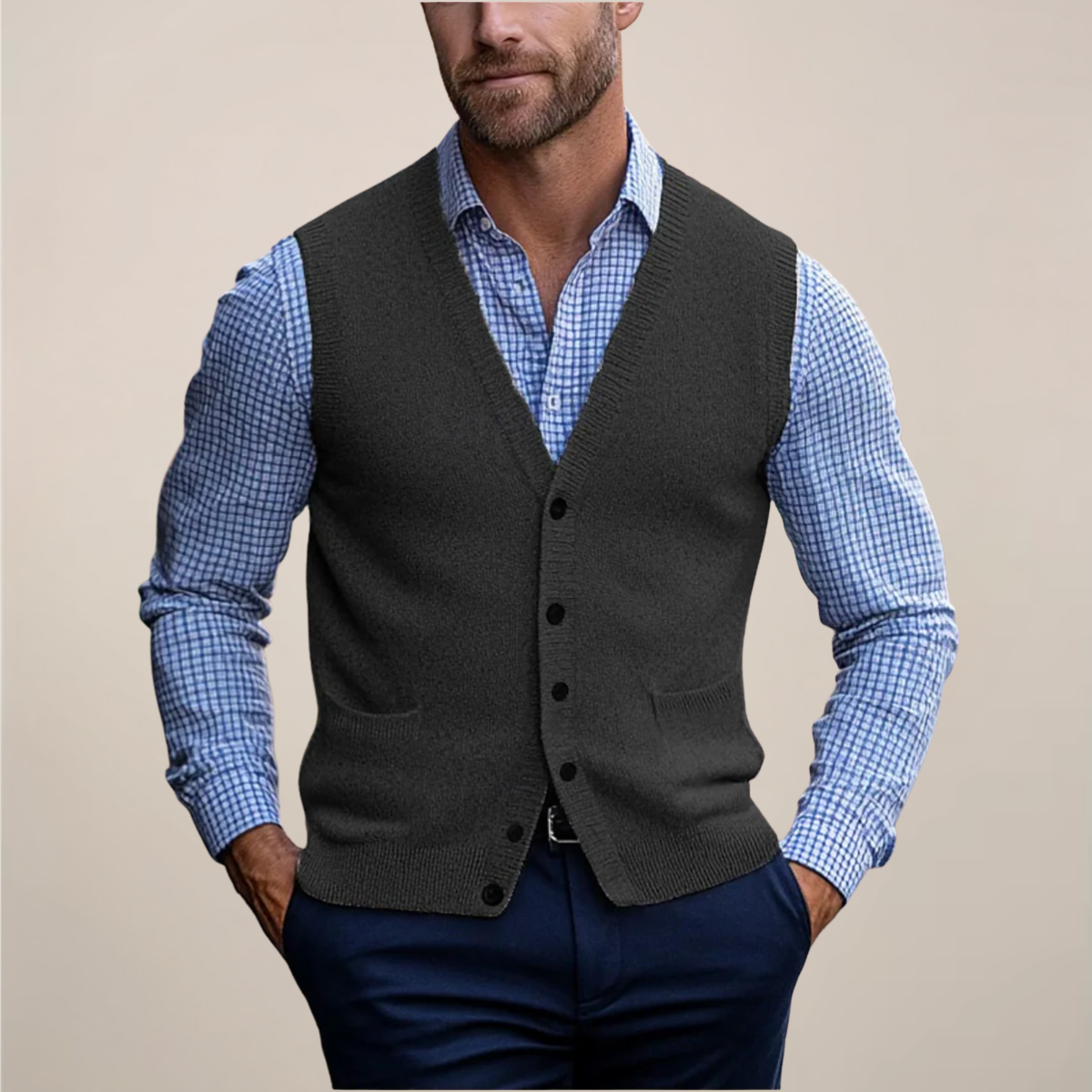Koldo | Gilet de Punto con Botones Hombre Cuello V Bolsillos