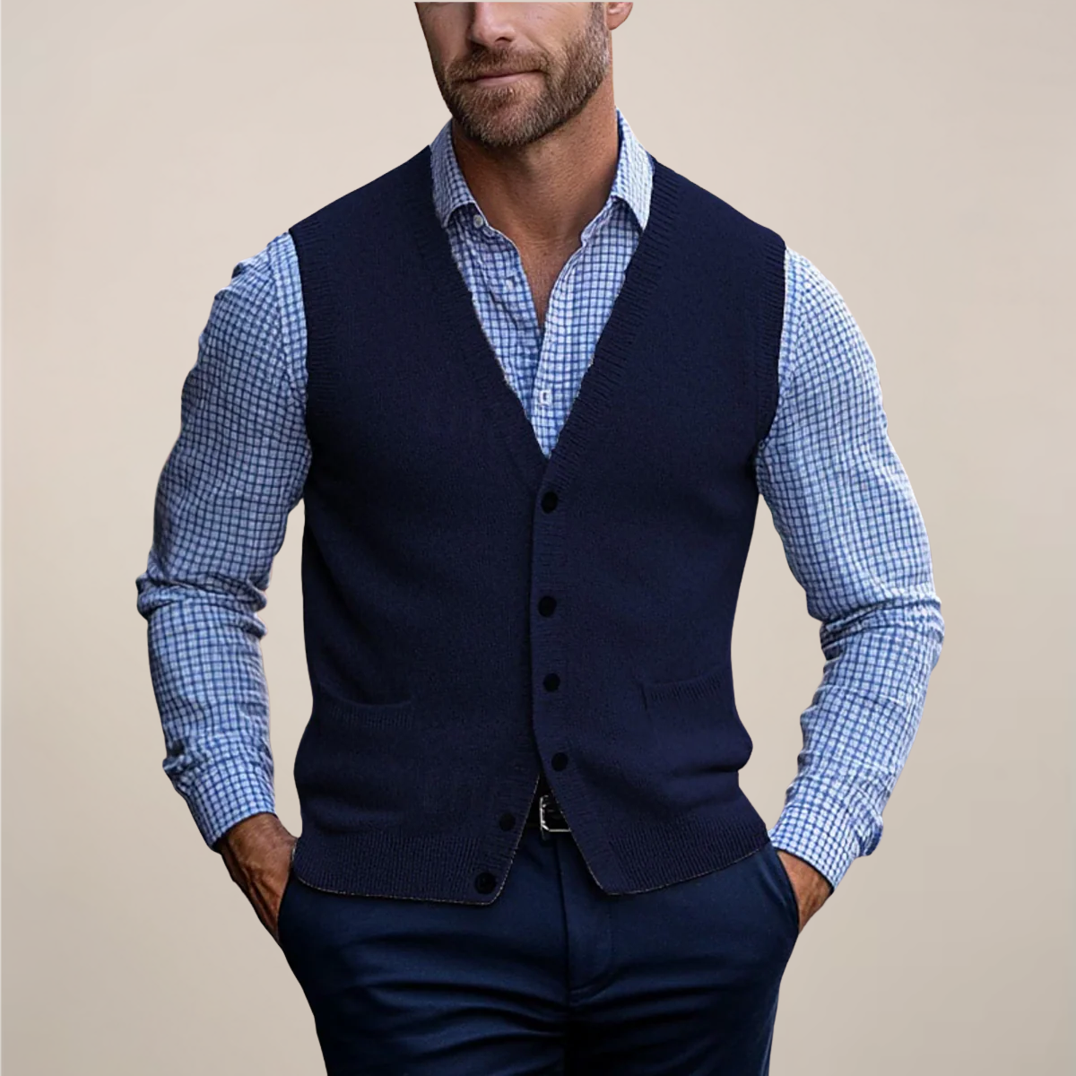 Koldo | Gilet de Punto con Botones Hombre Cuello V Bolsillos