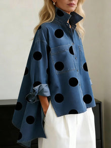 Laia | Camisa Vaquera Oversize Mujer de Lunares Manga Larga