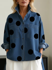 Laia | Camisa Vaquera Oversize Mujer de Lunares Manga Larga