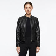 Laia | Chaqueta Biker de Cuero Mujer Ajustada Cuello Mao
