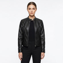 Laia | Chaqueta Biker de Cuero Mujer Ajustada Cuello Mao