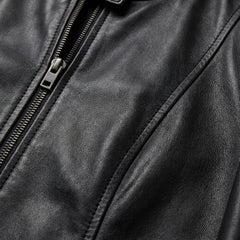 Laia | Chaqueta Biker de Cuero Mujer Ajustada Cuello Mao