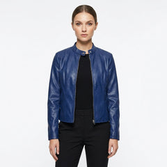 Laia | Chaqueta Biker de Cuero Mujer Ajustada Cuello Mao