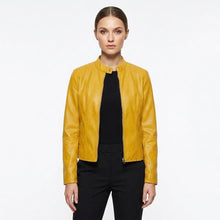 Laia | Chaqueta Biker de Cuero Mujer Ajustada Cuello Mao