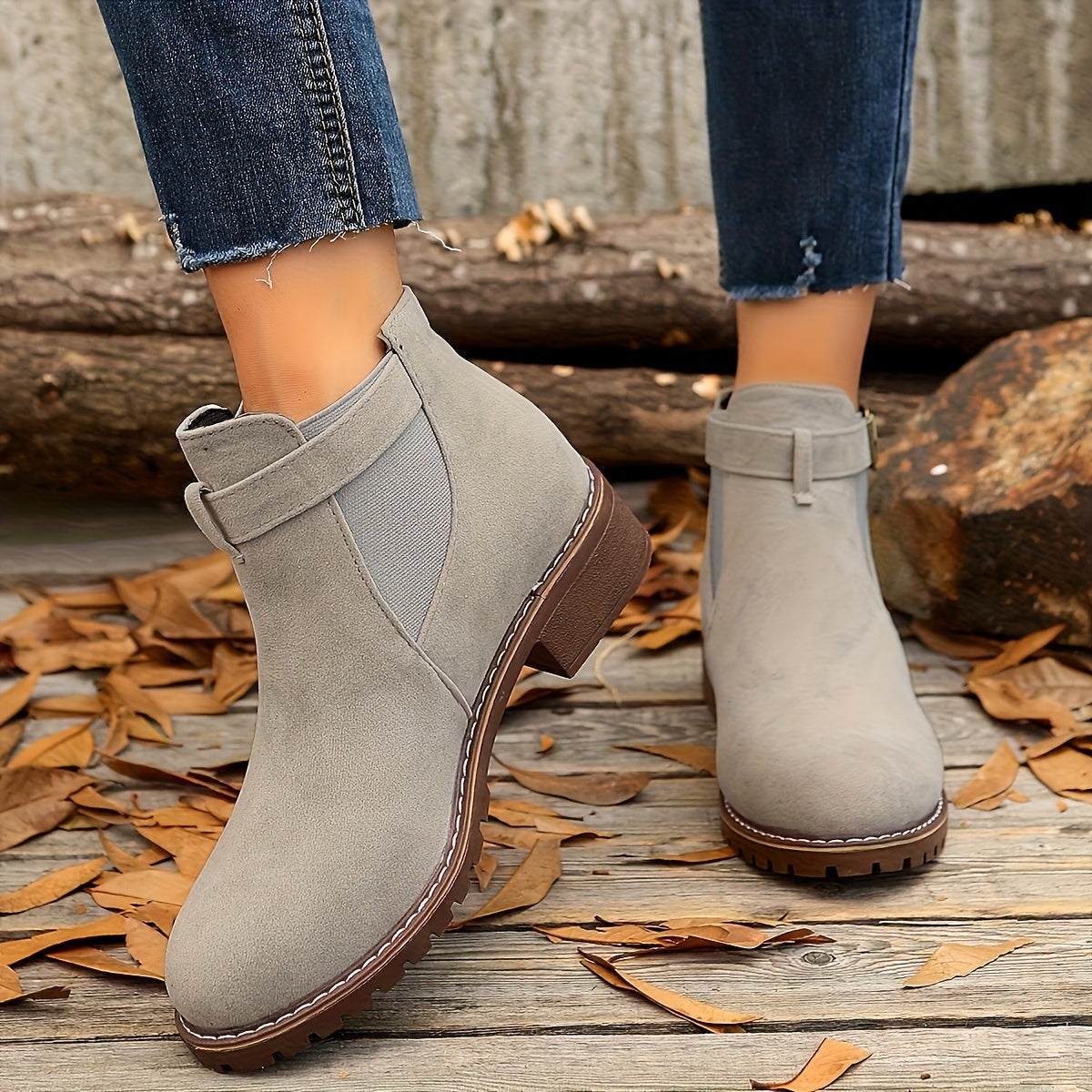 Laia | Women's Suede Chelsea Boots with Buckle Strap