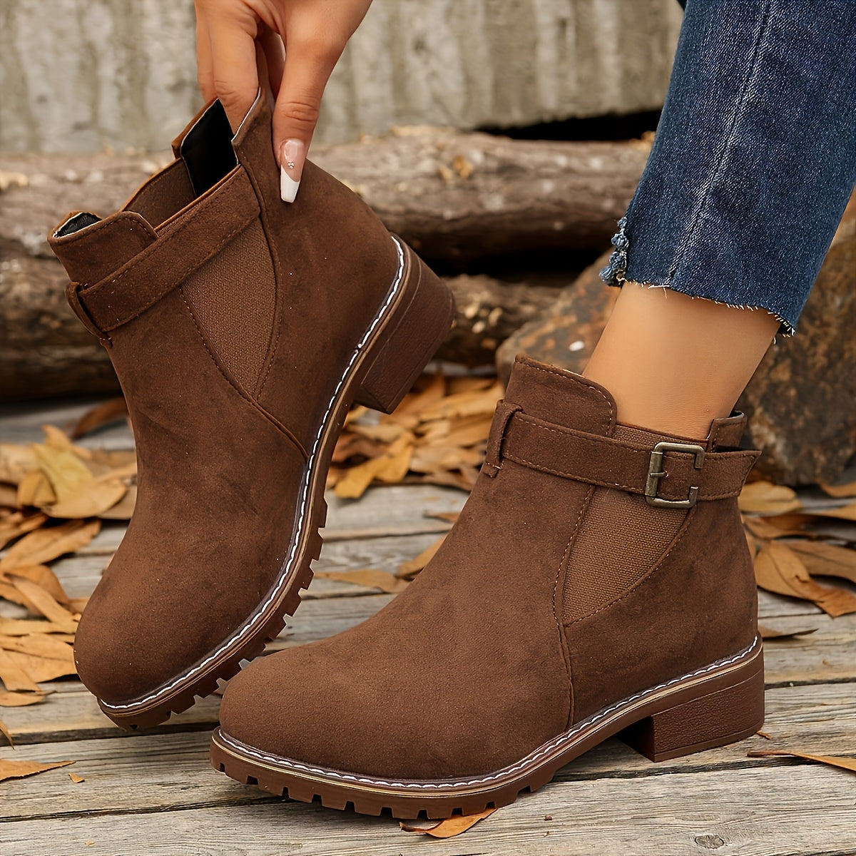 Laia | Women's Suede Chelsea Boots with Buckle Strap